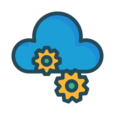 Beyaz arka plan üzerinde izole sarı dişli ile mavi bulut