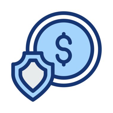 Beyaz arka plan üzerinde izole kalkan koruma ile mavi Doları para