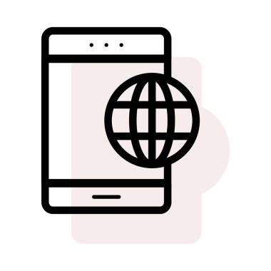 Anahat smartphone ile dünya küre bej gölge beyaz zemin üzerine