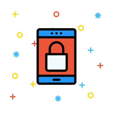 Kırmızı ekran ve beyaz kürek kilidi ile mavi smartphone