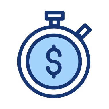 Dolar beyaz arka plan üzerinde izole işareti olan mavi kronometre