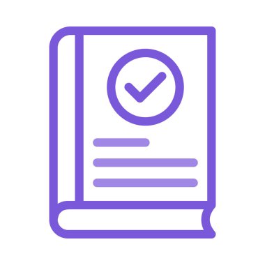 mor çizgi kitap beyaz arka plan üzerinde izole sağ işareti ile