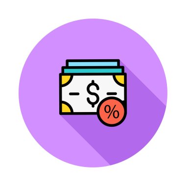 Menekşe daire beyaz arka plan üzerinde izole renkli doları banknot kırmızı yüzde imi