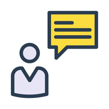 Beyaz arka plan üzerinde izole sarı konuşma balonu ile kişi simgesi