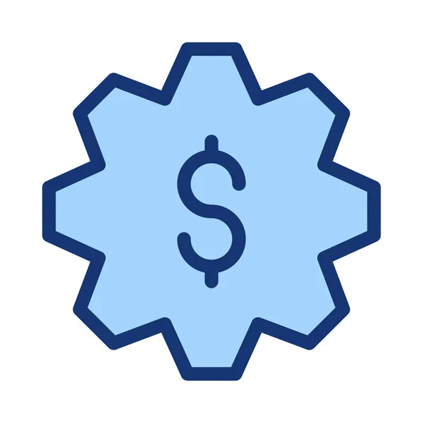 Engrenage Bleu Avec Signe Dollar Isolé Sur Fond Blanc — Image vectorielle