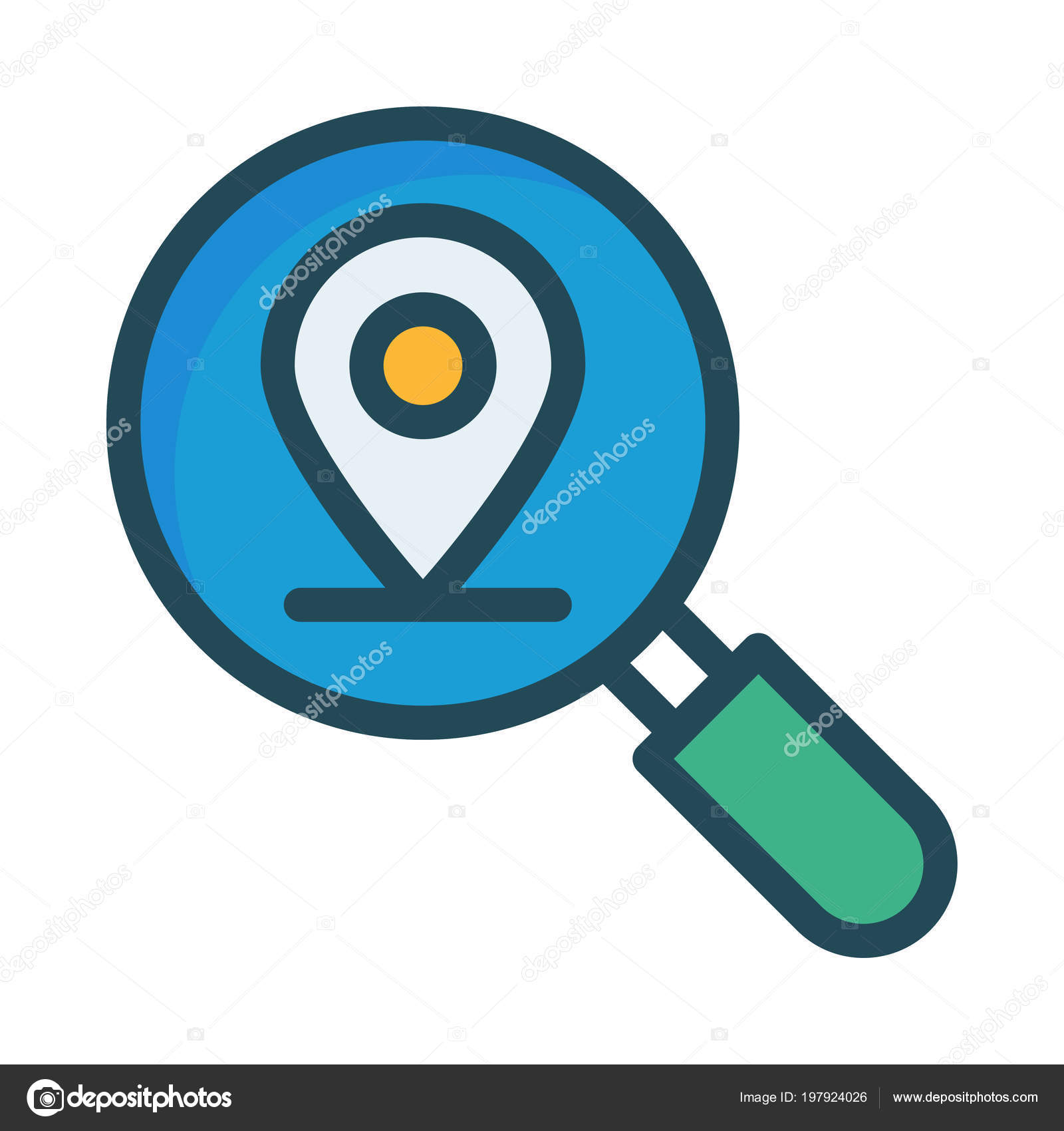 Green Blue Magnifying Glass Location Map Symbol Isolated White