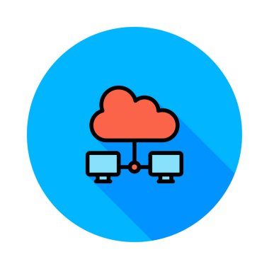 Beyaz arka plan üzerinde izole mavi daire bilgisayarları bağlama mavi kırmızı bulut