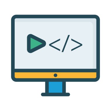 Video düğmesi ve okları etiketi ekranda izlerken renkli bilgisayar monitörü