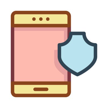 Beyaz arka plan üzerinde izole kalkan koruma mavi sarı ve pembe smartphone