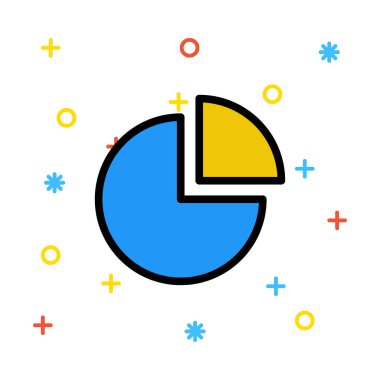 Renkli işaretleri beyaz zemin üzerine mavi ve sarı pasta grafiği