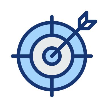 Beyaz arka plan üzerinde izole ok ile mavi hedef