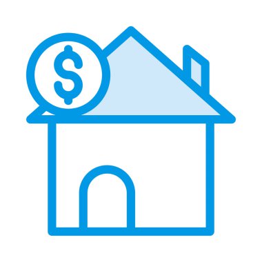 Dolar beyaz arka plan üzerinde izole işareti olan mavi ev