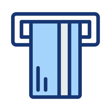 Beyaz arka plan üzerinde izole mavi kredi kartıyla para çekme makinesi