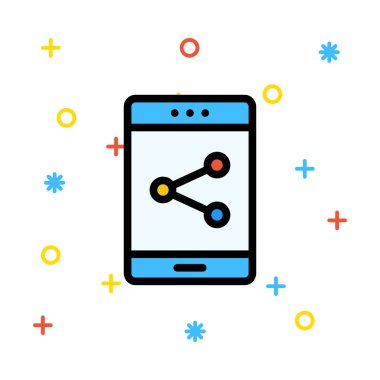 Simgesi ekranda beyaz arka plan üzerinde renkli işaretleri ile paylaşımı ile Smartphone