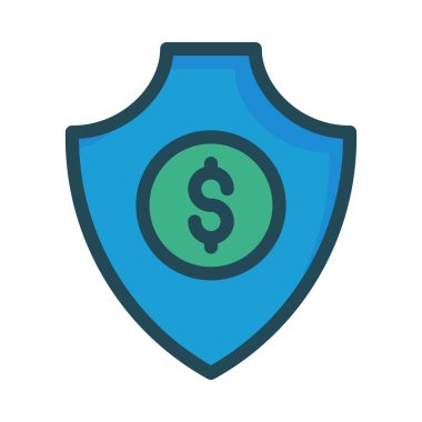 Mavi beyaz arka plan üzerinde izole yeşil Doları para ile kalkan koruma