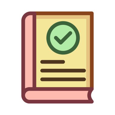 Yeşil sarı kitap simgesi beyaz arka plan üzerinde izole onaylamak