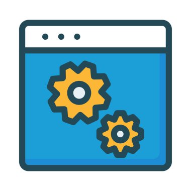 Tablet cihaz ile mavi perde ve beyaz arka plan üzerinde izole sarı dişliler