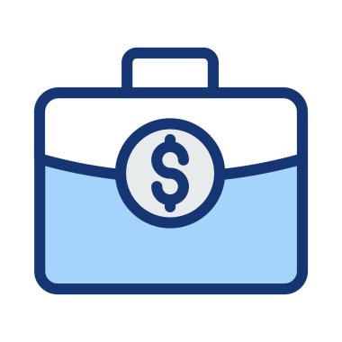 Mavi ve beyaz iş çanta beyaz arka plan üzerinde izole dolar simgesiyle