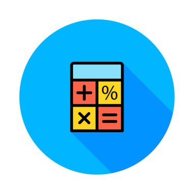 Beyaz arka plan üzerinde izole mavi daire kırmızı ve sarı hesap makinesi