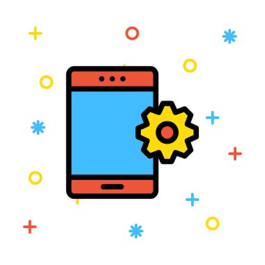 Vites renkli işaretleri ile beyaz arka plan üzerinde renkli smartphone