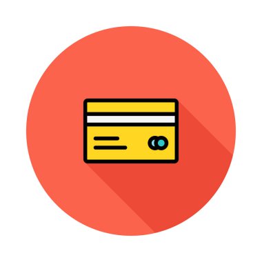 Beyaz arka plan üzerinde izole kırmızı daire içinde sarı kredi kartı