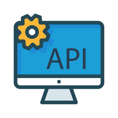 Bilgisayar monitörü API yazı ve mavi ekranda sarı dişli ile