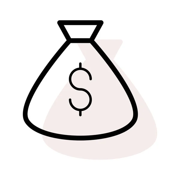 Περίγραμμα Χρήματα Τσάντα Δολάριο Σύμβολο Λευκό Φόντο Μπεζ Σκιά — Διανυσματικό Αρχείο