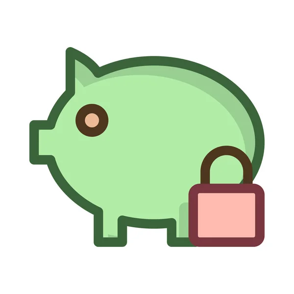 Piggy Bank Verde Com Cadeado Rosa Isolado Fundo Branco — Vetor de Stock