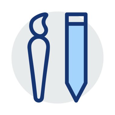 Makyaj fırça ve kurşun kalem beyaz arka plan üzerinde izole mavi ve gri renklerde