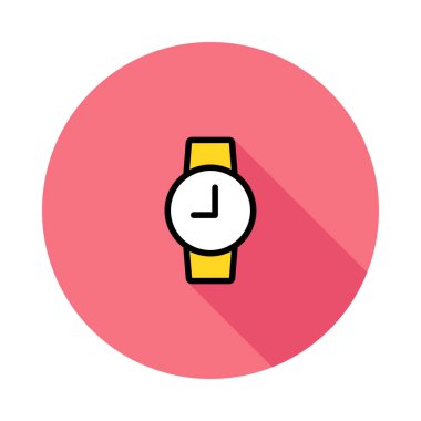 Pembe daire beyaz arka plan üzerinde izole sarı kol saati