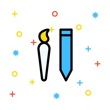 Makyaj fırça ve kurşun kalem renkli semboller ile beyaz arka plan üzerinde