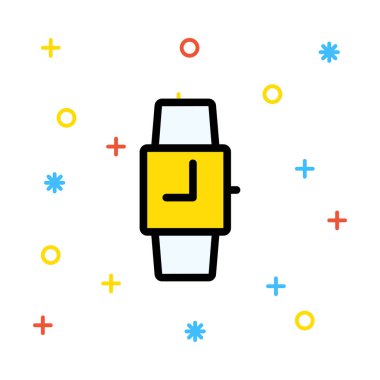 Renkli semboller ile beyaz arka plan üzerinde kol saati