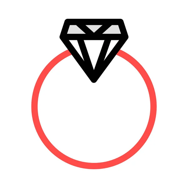 Bague Diamant Gris Noir Rouge Isolée Sur Fond Blanc — Image vectorielle