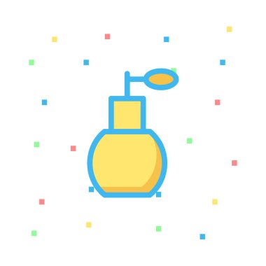 Sarı ve mavi renkli piksel beyaz zemin üzerine vintage parfüm 