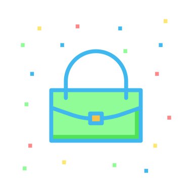 Renkli piksel beyaz zemin üzerine mavi ve yeşil küçük el çantası 