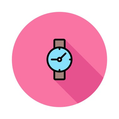 Pembe daire beyaz arka plan üzerinde izole mavi ve kahverengi kol saati