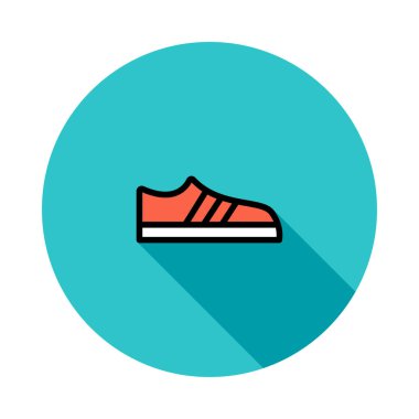 Kırmızı spor ayakkabı beyaz arka plan üzerinde izole mavi daire