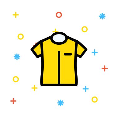 Renkli semboller beyaz zemin üzerine sarı tişört