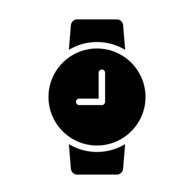 Beyaz arka plan üzerinde izole siyah glif kol saati