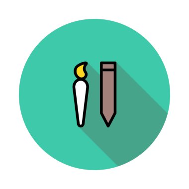 Makyaj fırça ve kurşun kalem beyaz arka plan üzerinde izole yeşil daire