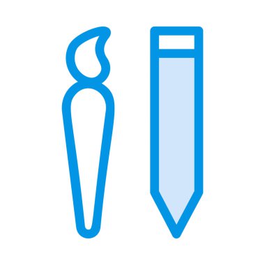 Hafif mavi makyaj fırça ve kurşun kalem düz stil beyaz arka plan üzerinde izole içinde