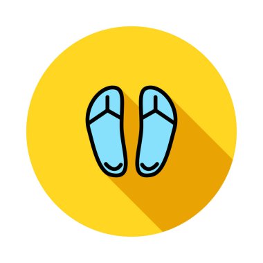 Beyaz arka plan üzerinde izole sarı daire içinde mavi flip flop