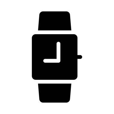 Beyaz arka plan üzerinde izole siyah glif kol saati