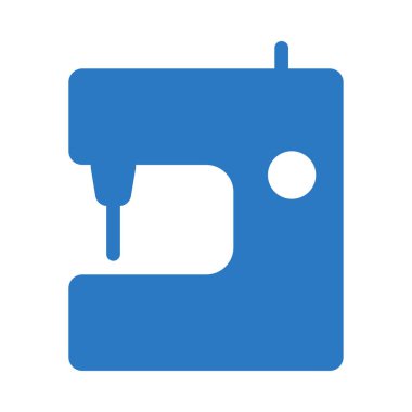 Düz stil beyaz arka plan üzerinde izole mavi dikiş makinesi