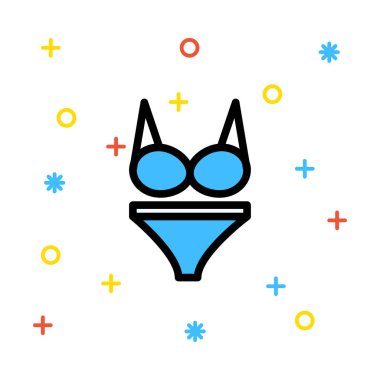 Renkli semboller beyaz zemin üzerine mavi bikini