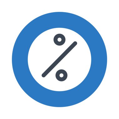 Beyaz arka plan üzerinde izole düz stilde yüzde işareti ile mavi düğme