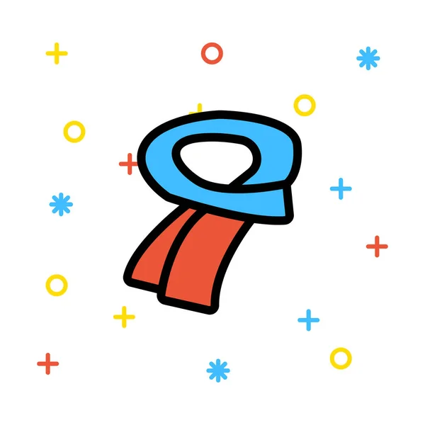Roter Und Blauer Schal Auf Weißem Hintergrund Mit Bunten Symbolen — Stockvektor