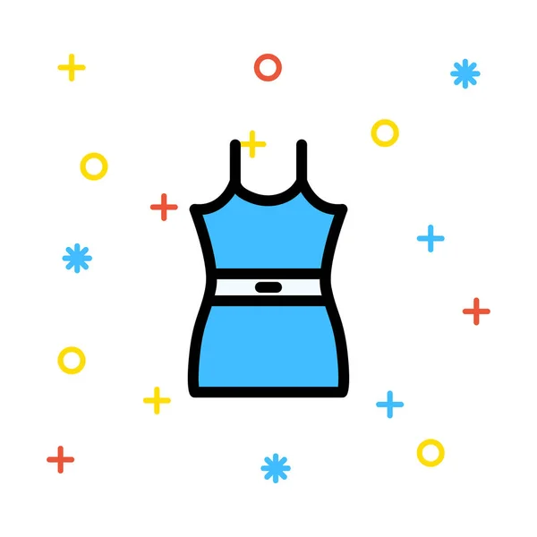 白の背景にカラフルなシンボルにベルト付きブルー スリムなドレス — ストックベクタ
