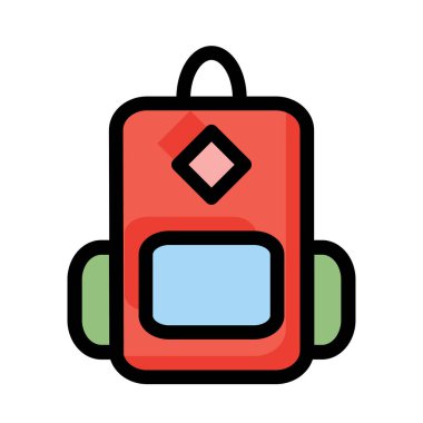 Beyaz arka plan üzerinde izole kırmızı, pembe, mavi ve yeşil sırt çantası