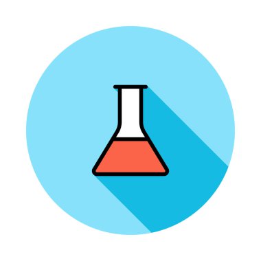 Beyaz arka plan üzerinde izole mavi daire kırmızı sıvı ile üçgen şişesi